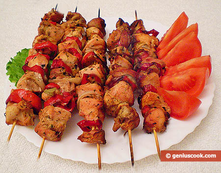 Chicken Shashlik Decorated with Vegetables