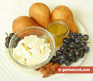 Ingredients for Cottage Cheese with Pear and Almond Dessert