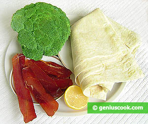 Ingredients for Lavash Rolls Filled with Broccoli and Pastrami