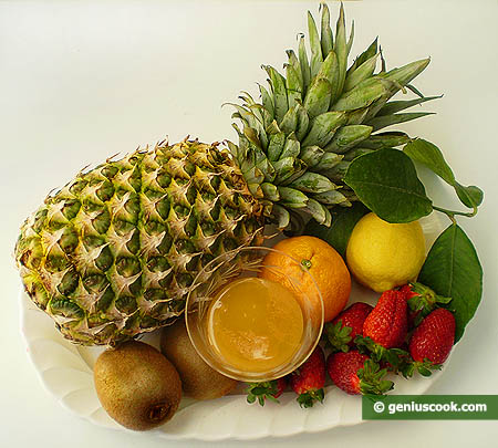 Ingredients for Fruit Dessert with Pineapple and Strawberry