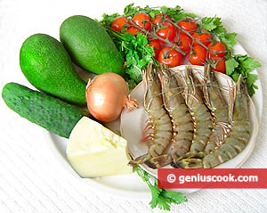 Ingredients for Avocado Salad with Tiger Shrimp