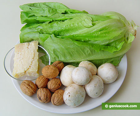 Ingredients for Salad with Raw Champignons, Nuts and Cheese