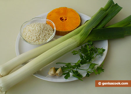 Ingredients for Risotto with Leek and Pumpkin