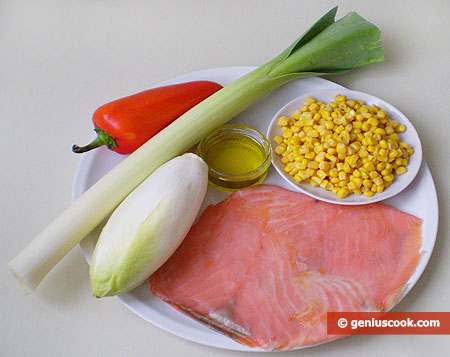 Ingredients for Salad with Corn and Salmon