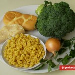Ingredients for Baked Broccoli Pudding with Pasta and Cheese