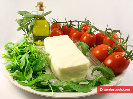 Ingredients for Salad with Arugula, Mozzarella and Tomatoes