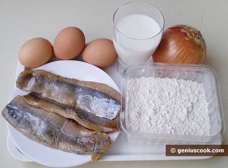 Ingredients for Pancakes with Herring and Onion