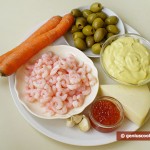 Ingredients for Salad with Shrimps, Caviar and Cheese