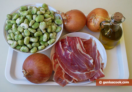 Ingredients for Simmered Beans with Onions and Ham