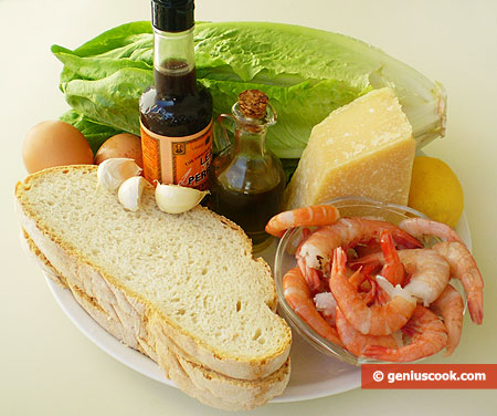 Ingredients for Caesar Salad with Shrimps