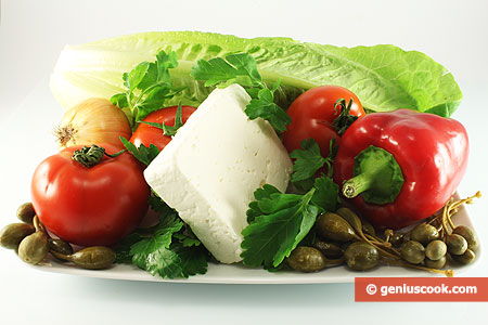 Ingredients for Greek Salad with Capers