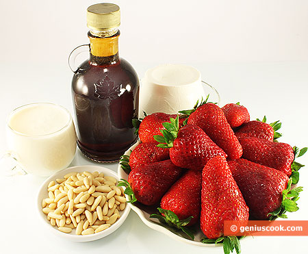 Ingredients for Dessert with Strawberry and Maple Syrup