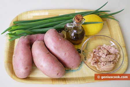 Ingredients for Potato Salad with Tuna and Bunching Onion