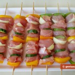 chicken fillet with vegetables on skewers