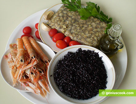 Ingredients for Scampi and Clam with Black Rice