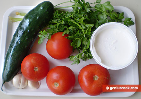 Ingredients for Tomato and Cucumber Salad