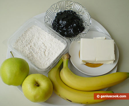 Ingredients for Cake with Apples and Bananas