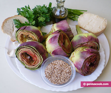 Ingredients for Artichokes Stuffed with Cheese and Sesame Recipe