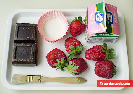 Ingredients for Chocolate Baskets with Cream and Strawberries