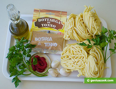 Ingredients for Pasta with Botargo Tuna Caviar