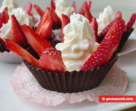 Chocolate Baskets with Cream and Strawberries