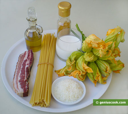 Ingredients for Bucatini with Pumpkin Flowers