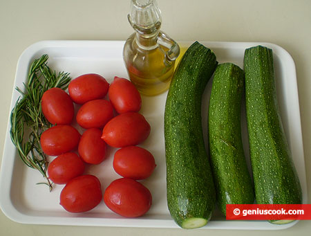 Ingredients for Fried Tomatoes and Zucchini