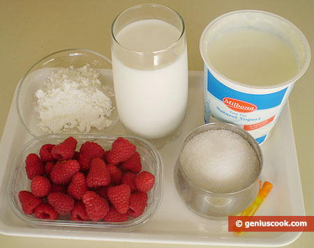 Ingredients for Ice Cream from Yoghurt with Raspberry