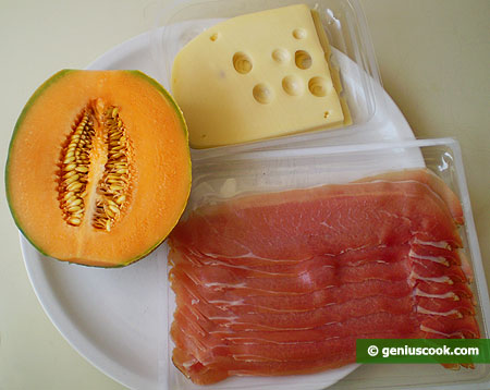 Ingredients for Appetizer from Ham, Cheese and Melon