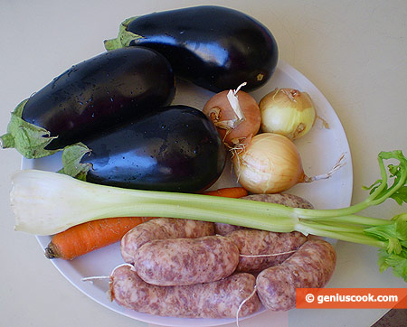 Ingredients for Eggplants Stuffed with Small Sausages