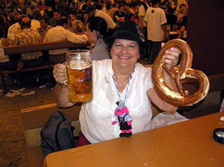 large pretzel with beer