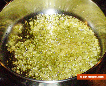 fry chopped garlic and ginger