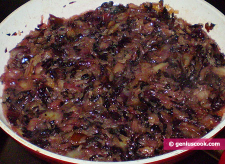 Fry chopped onion on olive oil, and radicchio