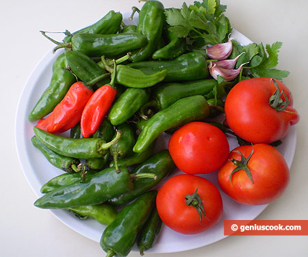 Ingredients for Fried Peppers in Tomato Sauce