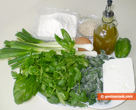 Ingredients for Cretan Pies Kalitsounia with Greens and Cheese