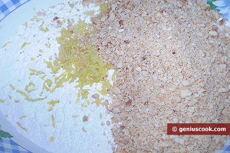 flour with leavening agent, lemon peel and ground nuts