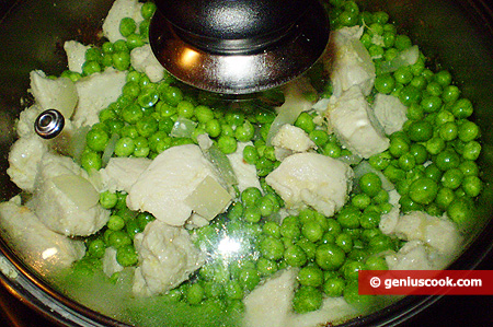 add peas, water and wine