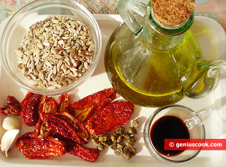 Ingredients for Pasta from Sun-Dried Tomatoes and Sunflower Seeds