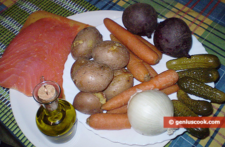 Ingredients for Red Beetroot Salad Vinegrette with Salmon