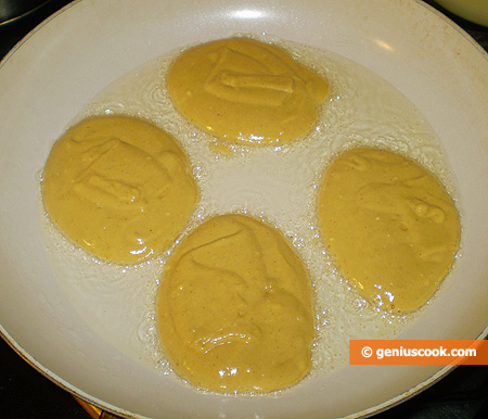 put dough with a spoon and fry over medium heat