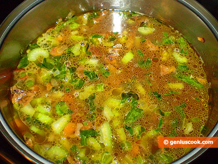 Cook the soup until the vegetables are tender