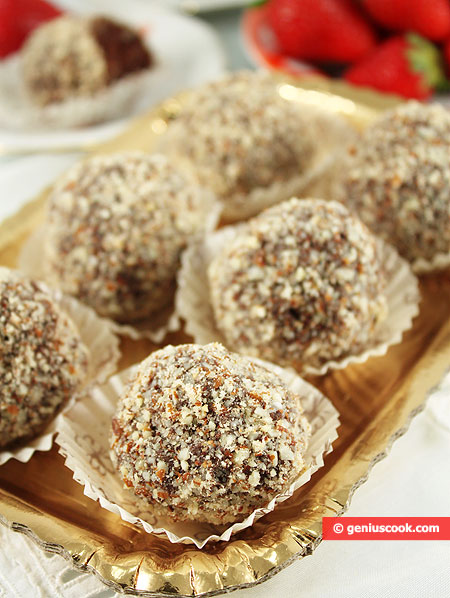 Almond Truffles with Saffron Liquor