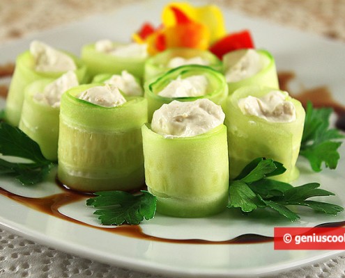 Cucumber Rolls with Anchovies and Cream Cheese