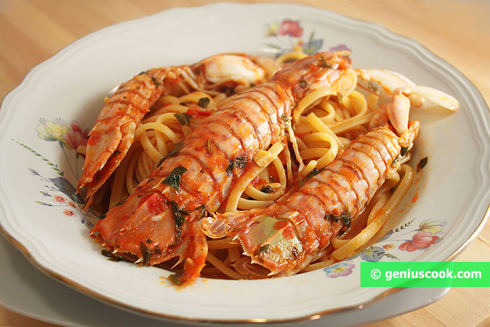 Mantis Shrimps with Tomato Sauce and Linguine