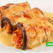 Eggplant Rolls Stuffed with vegetables. And Cooked with Cream