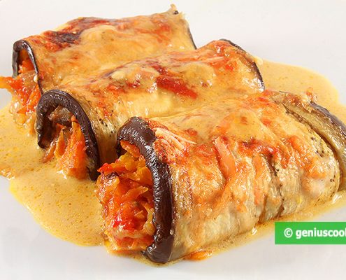 Eggplant Rolls Stuffed with vegetables. And Cooked with Cream