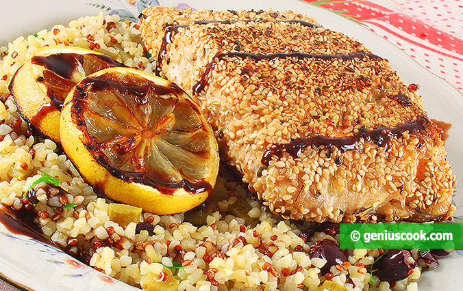 Grilled salmon In sesame seeds